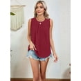 thumbnail image 5 of Women's Sleeveless Tank Tops Summer Pleated Loose Fit Top for Women Casual Round Neck Shirts Wine Red L, 5 of 10