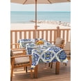 thumbnail image 2 of Outdoor Tablecloth with Umbrella Hole for Patio/Picnic/Party/Camping, Bohemia Style Waterproof Table Cloth Rectangle Table Cover Washable, Abstract Middle Century Aztec Pattern Blue (52"x 70"), 2 of 8