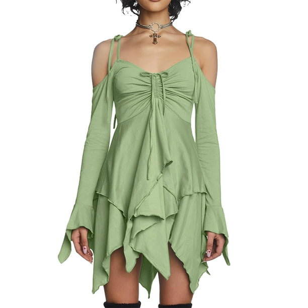 Vestido Cami Mini Vestido Mujer Hotsweet Una Línea Halter Vestido Fiesta Clubwear Kuymtek Verde T XXL para Mujer