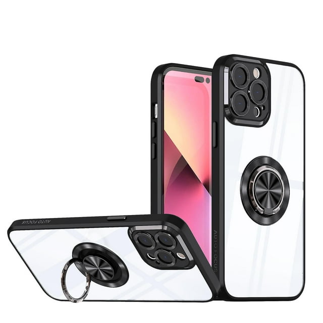 Transparent Armor Design Iphone 14 Pro Case With 360-degree Rotating Ring Holder, Waterproof, Scratch-resistant, Non-slip, Shockproof