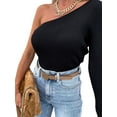thumbnail image 3 of DYMADE Women Plus Size Diagonal Collar Slim Long Sleeve Bottomed Top, 3 of 4