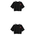 thumbnail image 2 of Sonducket Ropa de verano con cuello en V de rosa para mujer, camiseta ahuecada a la moda, camisetas cortas informales estampadas divertidas, casa 2piezas, 2 of 6