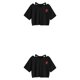 thumbnail image 2 of Sonducket Ropa de verano con cuello en V de rosa para mujer, camiseta ahuecada a la moda, camisetas cortas informales estampadas divertidas, casa 2piezas, 2 of 6