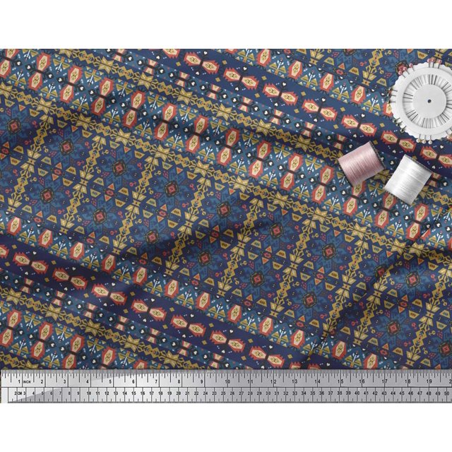 Soimoi polyester Crepe Fabric Aztec Southwestern Print Fabric by the Yard 42 Inch Wide