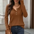 thumbnail image 4 of Sexlip Womens Long Sleeve Shirts Fall Henley Casual Fitted Cotton Tops Ribbed Fashion Basic Outfits Dressy Casual Clothing Brown S, 4 of 5