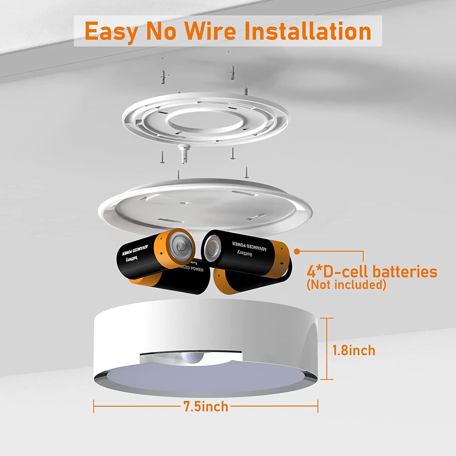 Motion Sensor Ceiling Light Battery Operated Indoor/Outdoor LED Ceiling Lights for Closet Hallway Pantry Laundry Stairs Garage Bathroom Shower Porch Shed Wall 400LM Motion Activated Light