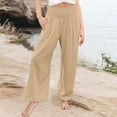 thumbnail image 2 of Lenpel Girls' Wide Leg Pants Elastic High Waisted Pleated Baggy Casual Trousers Loose Beach Pants with Pockets, 2 of 7