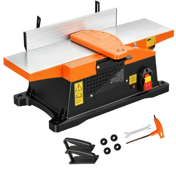 KFFKFF Benchtop Jointer, 6-inch, 2 HP Motor with 12000 RPM Speed, Straight Cutterhead Featuring 2 HSS Blades, 6 x 23-inch Cast Aluminum Table, Adjustable Fence, Supports Up to 1/8-inch Cutting Depth