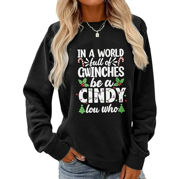 Merry Christmas Sweatshirt Christmas Tree Print Long Sleeve Shirt for Women