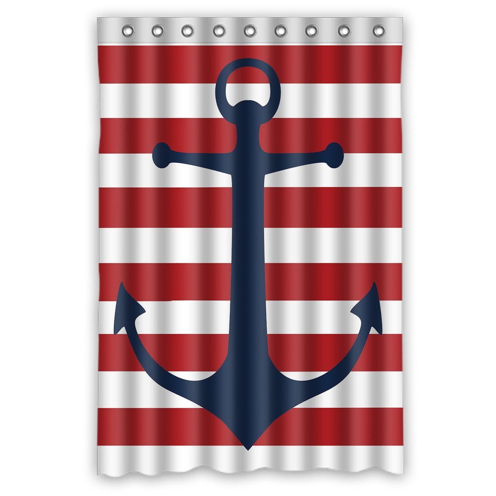 GCKG Red Anchor Bathroom Shower Curtain, Shower Rings Included 100