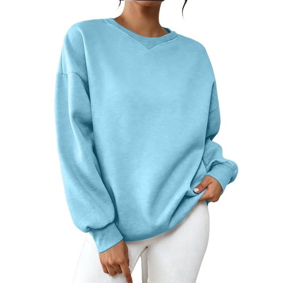 Women's Sweatshirt Crewneck Tunic Tops Women'sLong Sleeve Solid-color Drop-shoulder Crew-neck Casual Sweatshirt