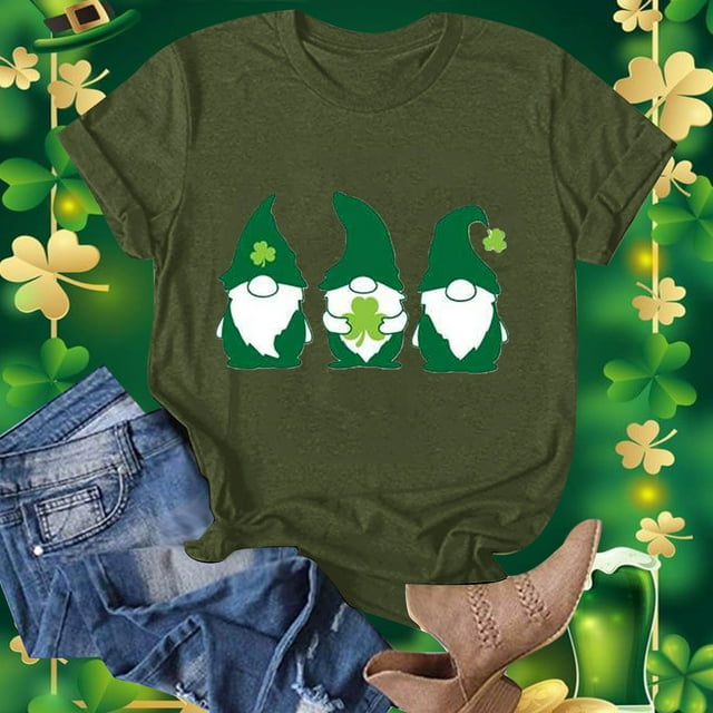 Fankiway Mode Femme Saint-Patrick Imprimé Col Rond Manches Courtes T-Shirt Décontracté Haut Manches Courtes Hauts Femmes Liquidation Chemises Femmes Manches Courtes