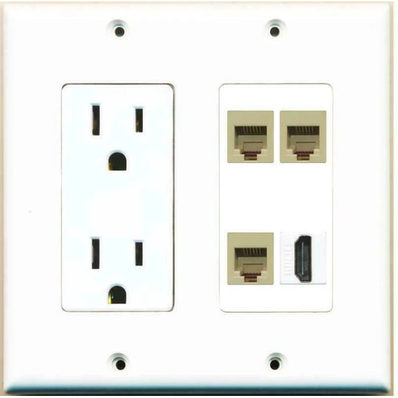 Ultra Spec Cables 15 Amp Power Outlet 3 Port Phone RJ11-12   1 HDMI F/F Jack Wall Plate