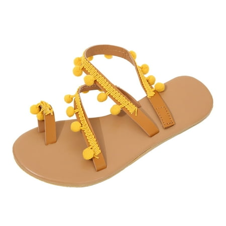 

PEASKJP Dressy Sandals Women Wide Women s Lace-up Flat Sandals Strappy Open Toe Slingback CrissCross Casual Summer Slides (Yellow 8.5)