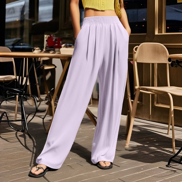 WILLBEST Pantalones Casuales de Mujer con Cintura Alta y Pierna Ancha para Uso Diario, Actividades al Aire Libre y Comodidad En el Hogar con Un Diseño Arrugado Único. Chica