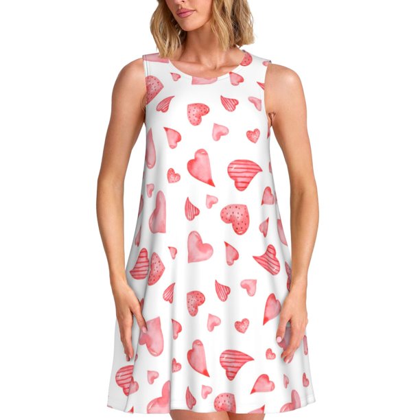 Fotbe Hearts Vestido de Verano sin Mangas para Mujer – Vestido Midi Línea A, Estilo Camiseta Floral, Vestido Playero Casual y Fluido