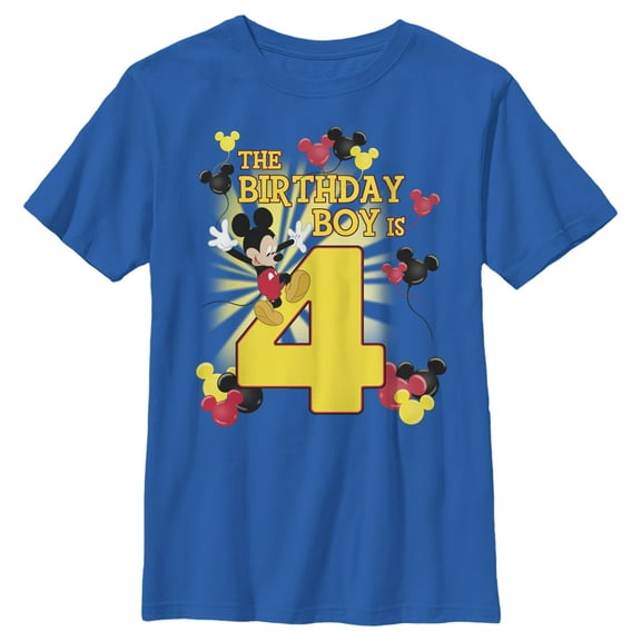 Boy's Mickey & Friends The Birthday Boy Is 4 Graphic Tee Royal Blue Medium