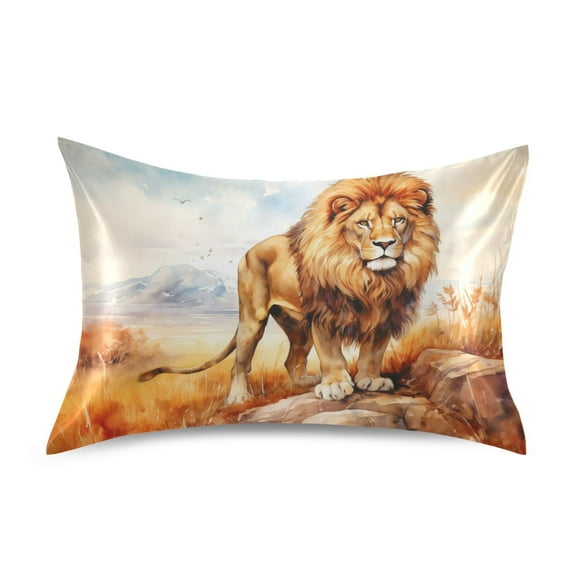 JSTEL Lion in Field Satin Pillowcase Standard Size Pillow Cases Envelope Closure Bed Pillow Cover, 20 x 26 inch