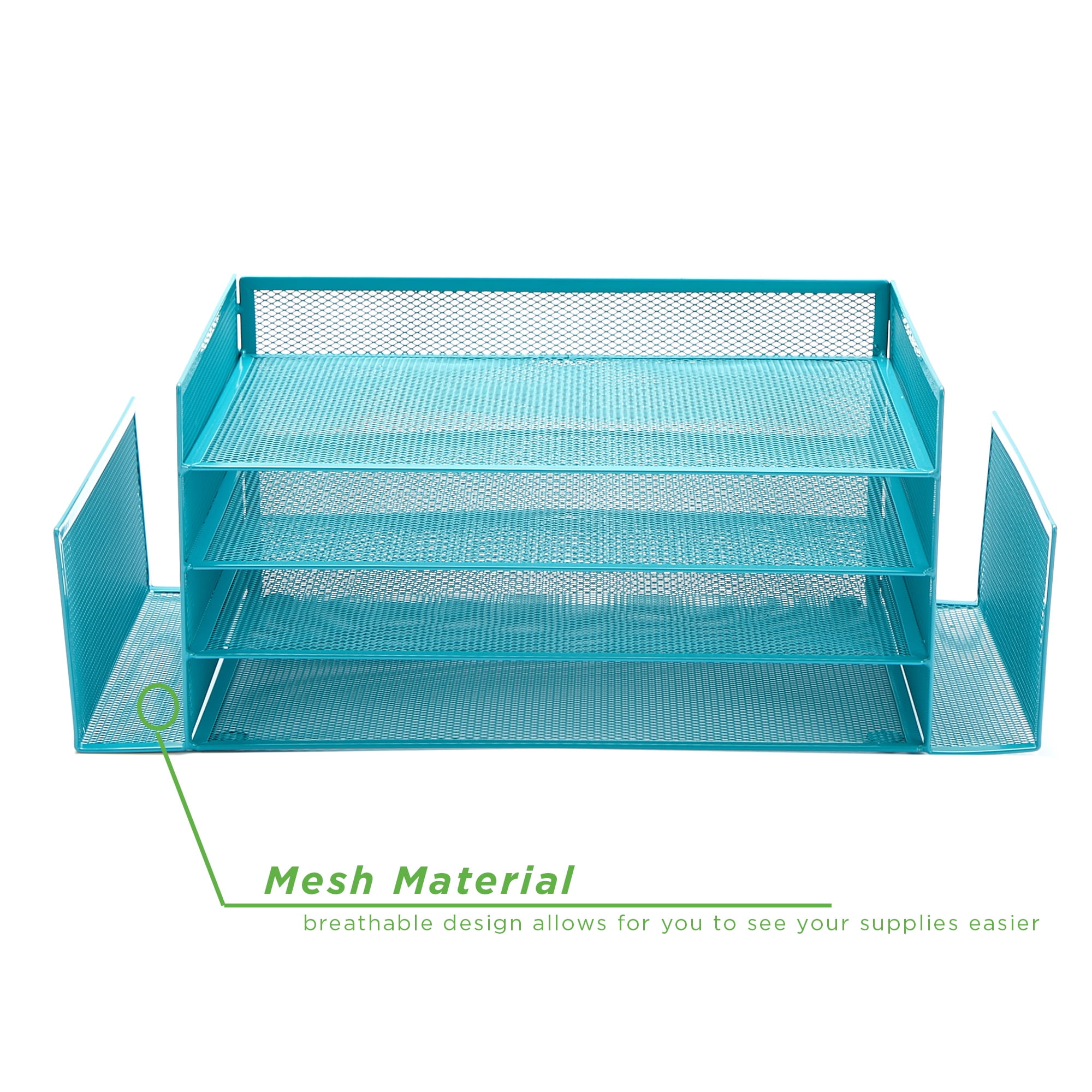 Mind Reader Desktop Organizer, File Storage, Paper Tray, Workspace, Office, Metal, Turquoise