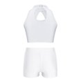 thumbnail image 2 of TiaoBug Kids Girls Gymnastics Dance Costume Hollow Front Sequin Crop Top with Shorts Dancewear White 12, 2 of 5