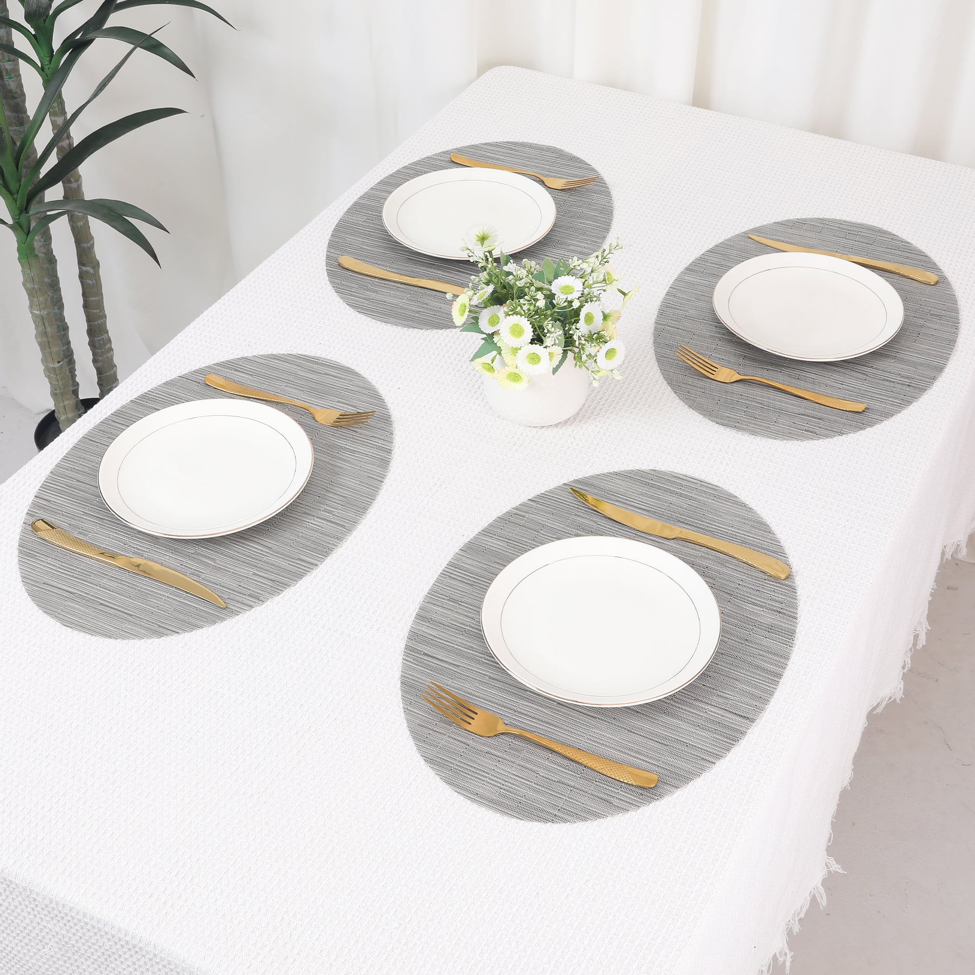 Unique Bargains Set of 6 Oval Placemats for Dining Table Decor Table Placemats Silver Gray