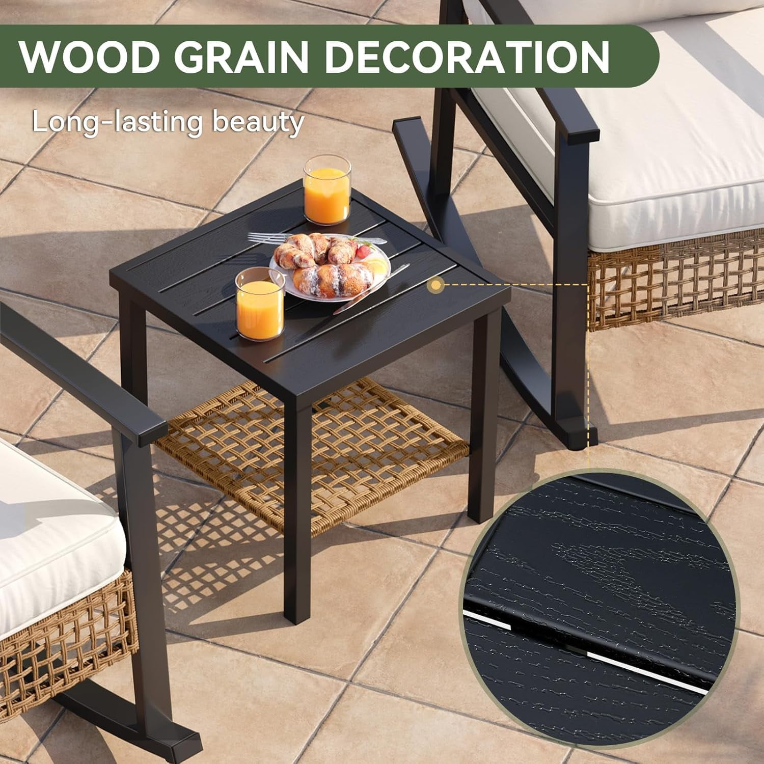 Aoxun 3-Piece Outdoor Rocking Bistro Set, Patio Furniture Set with Coffee Table and Thick Cushions, Wicker Rocking Chairs Set of 2 for Garden, Balcony, Backyard, Poolside (Beige)