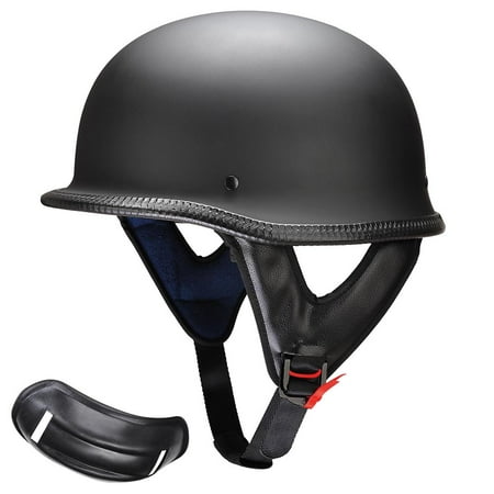 12 Deluxe Replica Helmet Yescom DOT Motorcycle Helmet Half Open Face Cruiser Chopper Biker Skull Cap Helmet German Style Black M/L/XL ()
