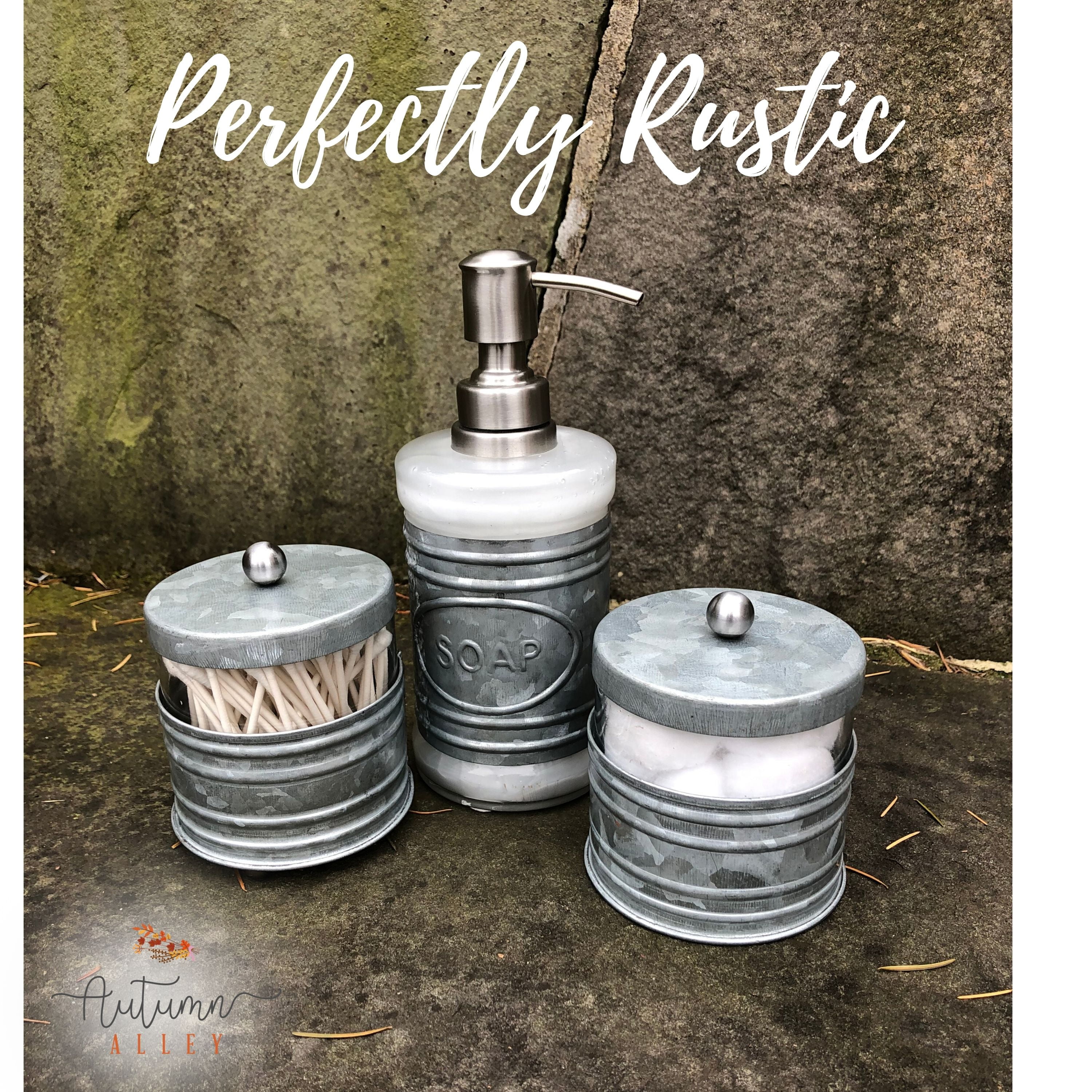 Autumn Alley Glass and Galvanized Bathroom Jars with Ball Handles –  Farmhouse Qtip and Cotton Ball Storage 