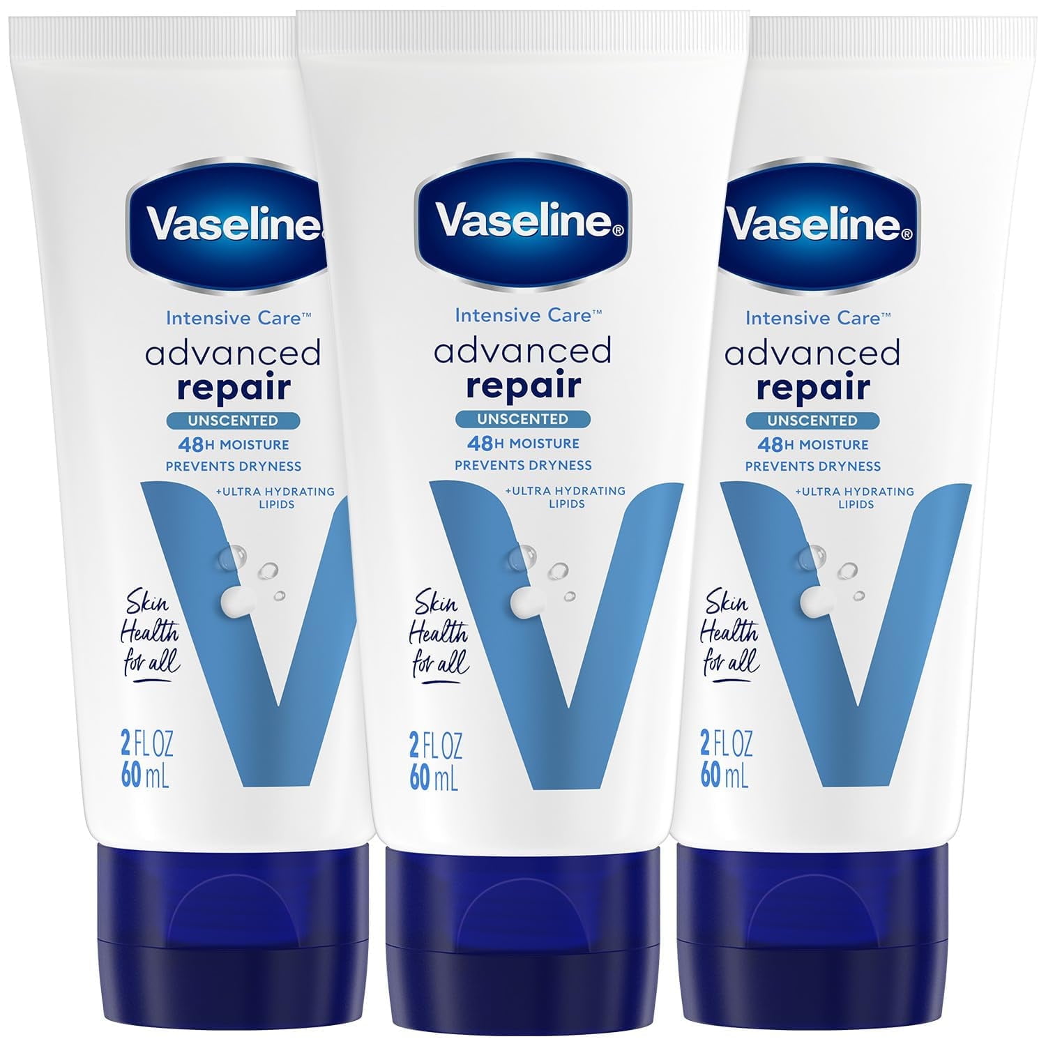 Vaseline Intensive Care Advanced Repair, Travel-Size 3-Pack – Fragrance-Free Body Lotion for Extremely Dry Skin, 2 Oz Ea