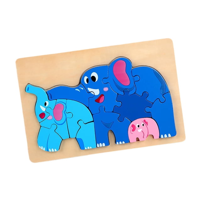 Rompecabezas de madera con formas de animales, juguete de desarrollo Montessori artesanal de madera Elefante
