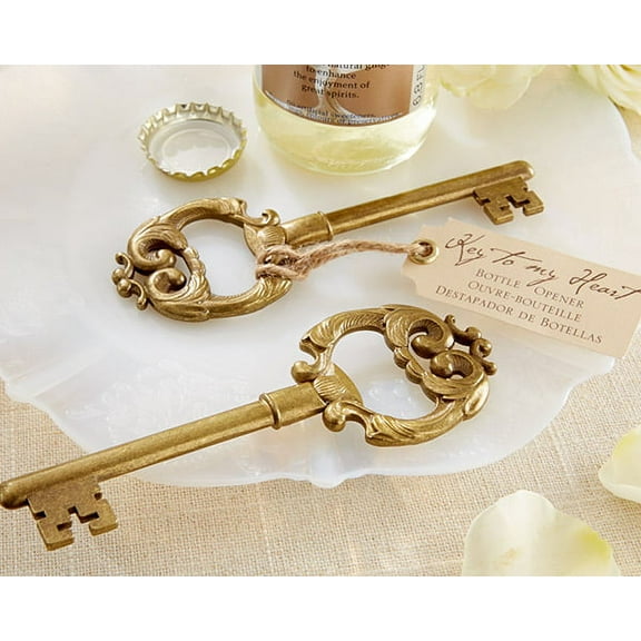Kate Aspen Key to My Heart Antique Bottle Opener - Set of 6 - Perfect Wedding Favor or Guest Gifts for Bridal Showers, Baby Showers, Birthdays, Anniversaries or Other Celebrations