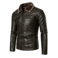 thumbnail image 2 of HAPIMO Leather Jacket Men's Casual Stand Collar Slim Leather Sleeve Flight Jacket Faux Leather Biker Jacket Brown XXL, 2 of 3