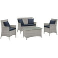 thumbnail image 1 of Modern Contemporary Urban Design Outdoor Patio Balcony Four PCS Lounge Chairs and Coffee Table Set, Navy Blue, Rattan, 1 of 9