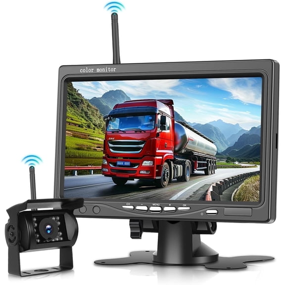 Podofo Wireless Car Reversing Camera, 7 Inch HD Reversing Monitor with Blind Spot Warning, Car Radio Camera, Super Night Vision, 1080P IP68 Waterproof Wireless Reversing Camera for Motorhome, Truck