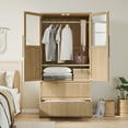 thumbnail image 5 of Shininglove Natural Wood Wardrobe Closet with 2 Doors and 2 Drawers, 65.9"H x 31.5"W Wooden Bedroom Freestanding Wardrobe Combination for Hanging Clothes, 5 of 9