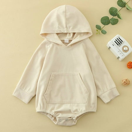 

NIUREDLTD Baby Baby Unisex Autumn Solid Long Sleeve Hooded Romper Bodysuit Clothes