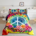 thumbnail image 2 of Feelyou Bohemian Damask Flower Full Size Comforter Sets, Hippie Mandala Butterfly Bedding Comforter Set, Peace and Love Reversible Bedding Sets, Lightweight Room Decor, 3pcs, 2 of 8