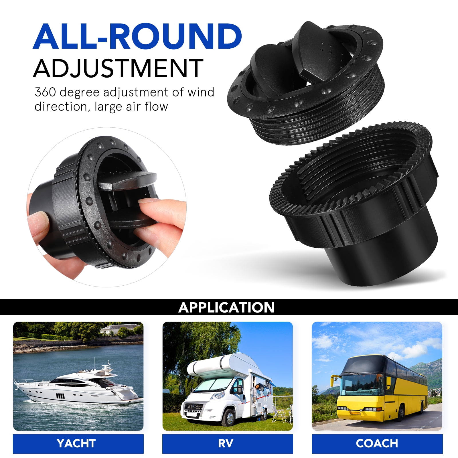 Garneck 2-Pack 60mm Air Vent Deflectors - Round Rotatable AC Outlet For RV, Boat, Bus - View #6