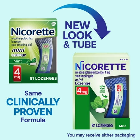 Nicorette Mini Nicotine Lozenges, Stop Smoking Aids, 4 Mg, Mint, 81 Count