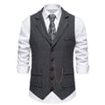 thumbnail image 2 of Waistcoat for Men Sleeveless Slim Fit Lapel Collar Tweed Vest Single Breasted Herringbone Vintage Suit Vests With Chain, 2 of 7