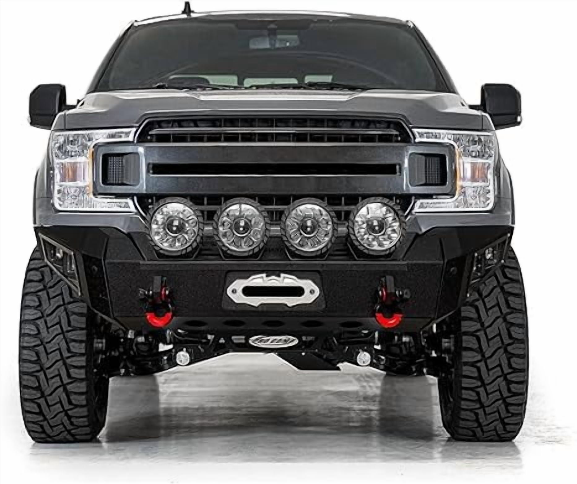 TIOYAR Steel Front Bumper for 2018-2019-2020 Ford F150（Not Fit Raptor and EcoBoost）With Winch Plate&Lights（Black Texture）