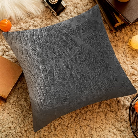 Throw Pillow Cover 18x18 Inch Faux Fur Polyester, Hidden Zipper Soft Texture Fall Decor, Dark Gray Orange Yellow Green Blue, Couch Sofa Cushion Case Machine Washable No Insert Included
