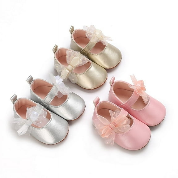 Yoyauz Baby Girl Mary Jane Shoes Anti Slip Rubber Sole Ballet Slippers Princess Dress Wedding Shoes Newborn Kids Shoes Toddler Shoes(0-12 Month)