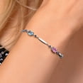 thumbnail image 3 of Gem Stone King 925 Sterling Silver Pink Moissanite and Blue Created Sapphire Tennis Bracelet for Women | 3.96 Cttw | Gemstone | Oval 7X5MM | 6 inch + 1 inch Extender, 3 of 6