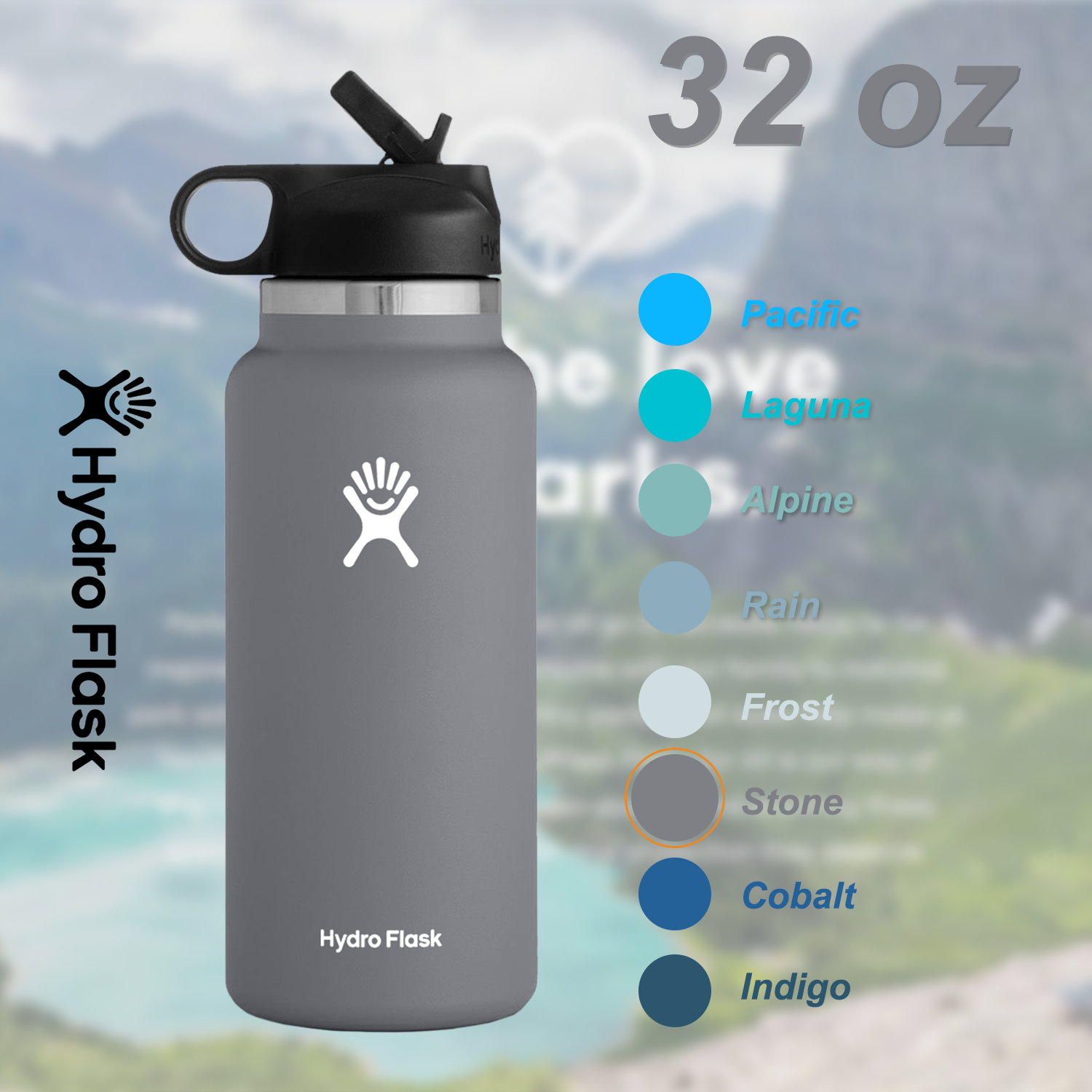 Hydro Flask 32OZ Wide Mouth 2.0 Water Bottle, Straw Lid, Multiple Colors Stone, New Design