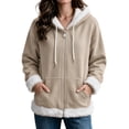 thumbnail image 4 of Fewfanhot Women Clothing Sherpa-Lined Fleece Full-Zip Hooded Jacket with Drawstring, 4 of 9