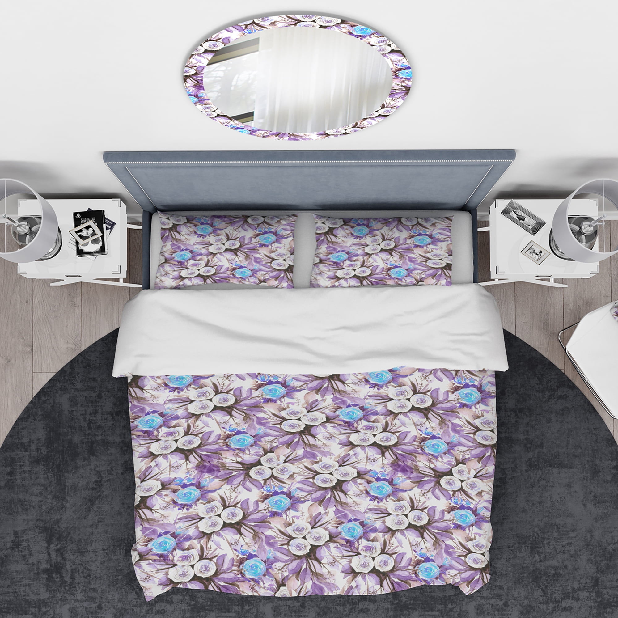Designart 'Purple Blue and White in Vintage Flower' Traditional Duvet Cover Set