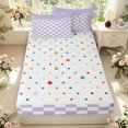 thumbnail image 4 of Manfei Modern Plaid Zipper Full Size Comforter Sets with Fitted Sheet and 2 Pillowcases,Contemporary Checkered Zipper Bedding Set,Purple White,Polkadot Reversible,4pcs, 4 of 8