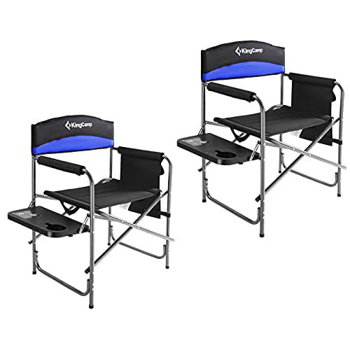 KingCamp Folding Portable Heavy Duty Camping Directors Chair with Side Table Pockets for Outdoor Beach Trip Lawn Picnic Tailgating Sports Backpacking Fishing, Oversize, Black/Royal Blue 2pack
