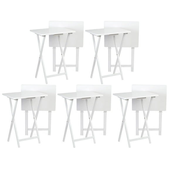 PJ Wood Folding TV Snack Tray Table Desk Stand, White (10-Piece Set)